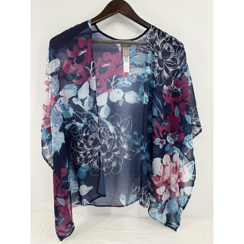 Chico's Kimono L/XL Vibrant Semi‎ Sheer Open Front Artsy Boho Beach Cover Up